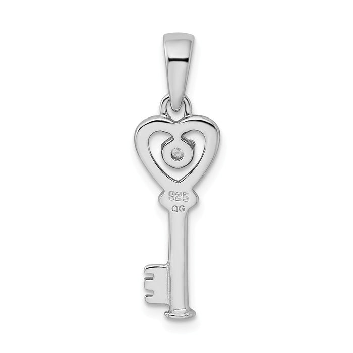 Million Charms 925 Sterling Silver Rhodium-plated Plated (Cubic Zirconia) CZ Heart Key Pendant