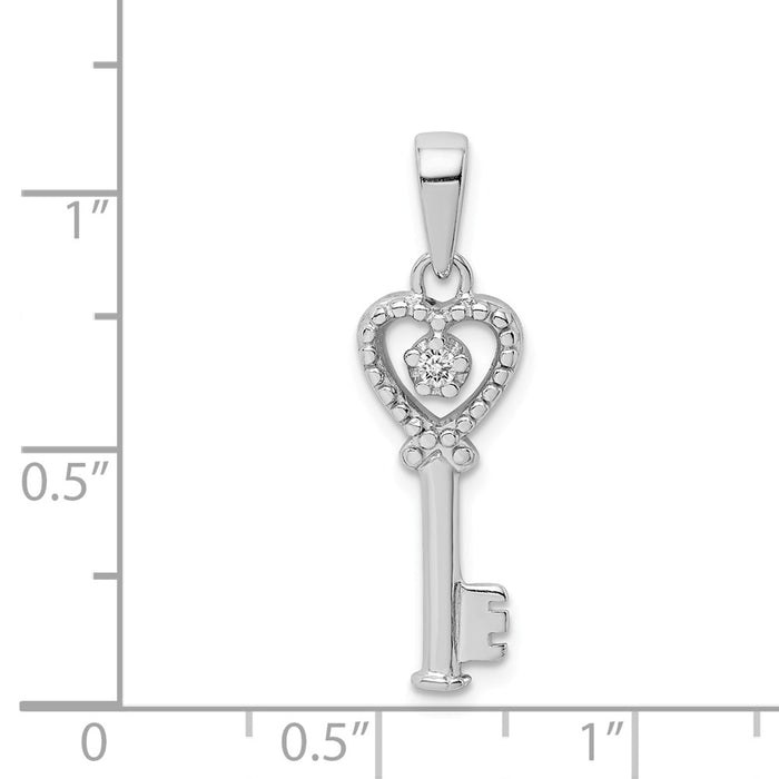 Million Charms 925 Sterling Silver Rhodium-plated Plated (Cubic Zirconia) CZ Heart Key Pendant