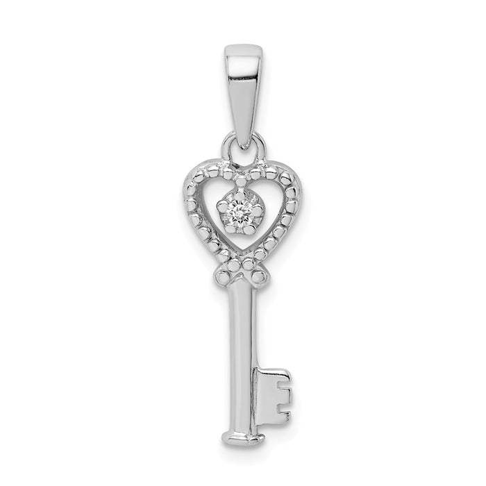 Million Charms 925 Sterling Silver Rhodium-plated Plated (Cubic Zirconia) CZ Heart Key Pendant