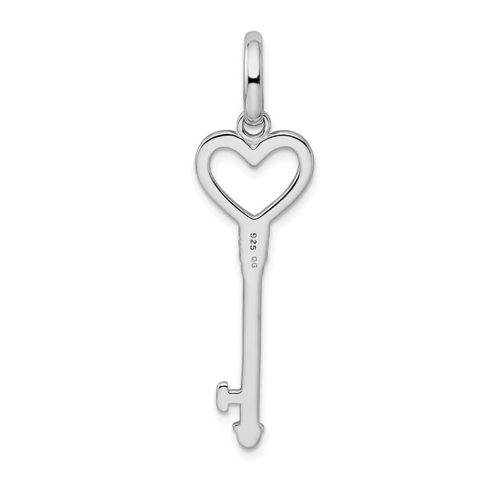 Million Charms 925 Sterling Silver Rhodium-Plated Crystal Heart Key Pendant