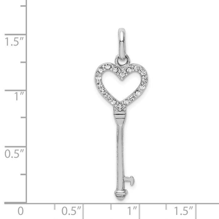 Million Charms 925 Sterling Silver Rhodium-Plated Crystal Heart Key Pendant