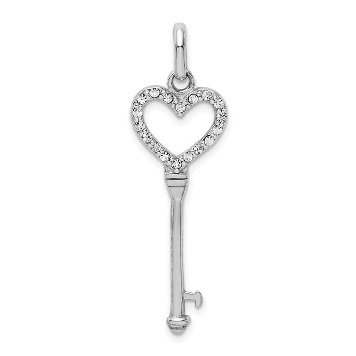 Million Charms 925 Sterling Silver Rhodium-Plated Crystal Heart Key Pendant