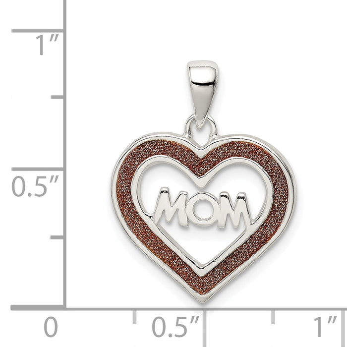 Million Charms 925 Sterling Silver Glitter Infused Mom Heart Pendant