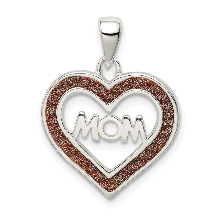 Million Charms 925 Sterling Silver Glitter Infused Mom Heart Pendant