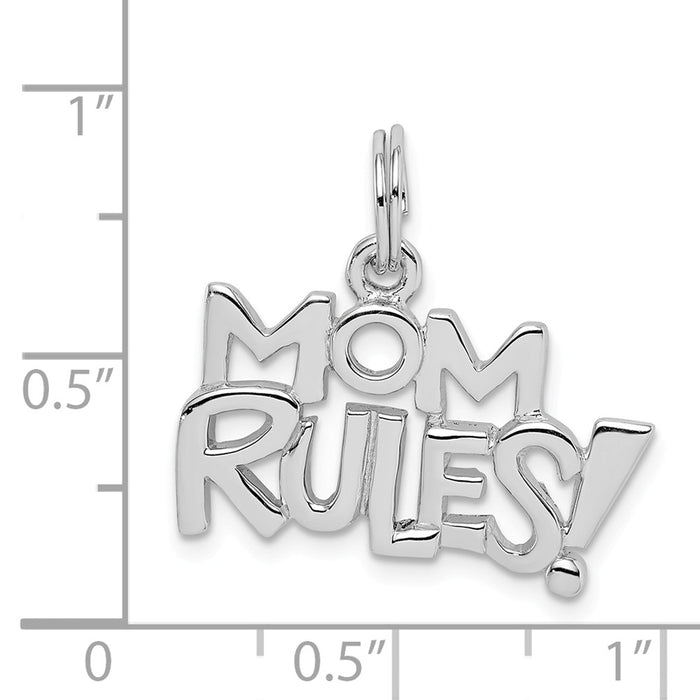 Million Charms 925 Sterling Silver Rhodium-Plated Mom Rules! Pendant