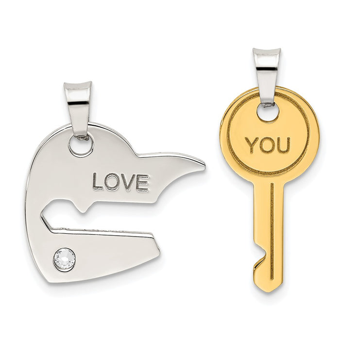 Million Charms 925 Sterling Silver & Gold-Tone Crystal Heart/Key Breakapart Pendant