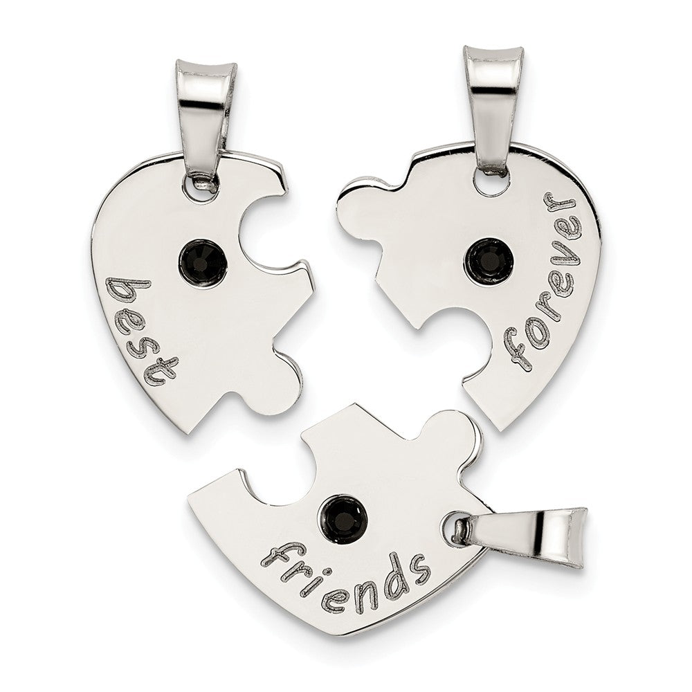 Million Charms 925 Sterling Silver Crystal Heart 3 Piece Bff Breakaway Pendant