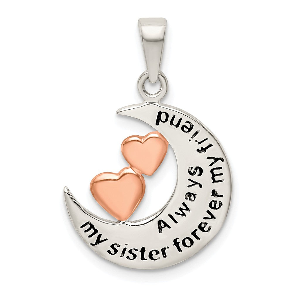 Million Charms 925 Sterling Silver & Rose Tone Enamel Always Sister..Friend Pendant