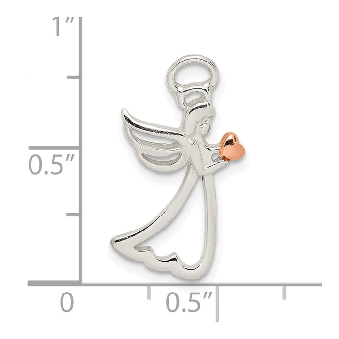 Million Charms 925 Sterling Silver & Rose Tone Polished Angel Pendant