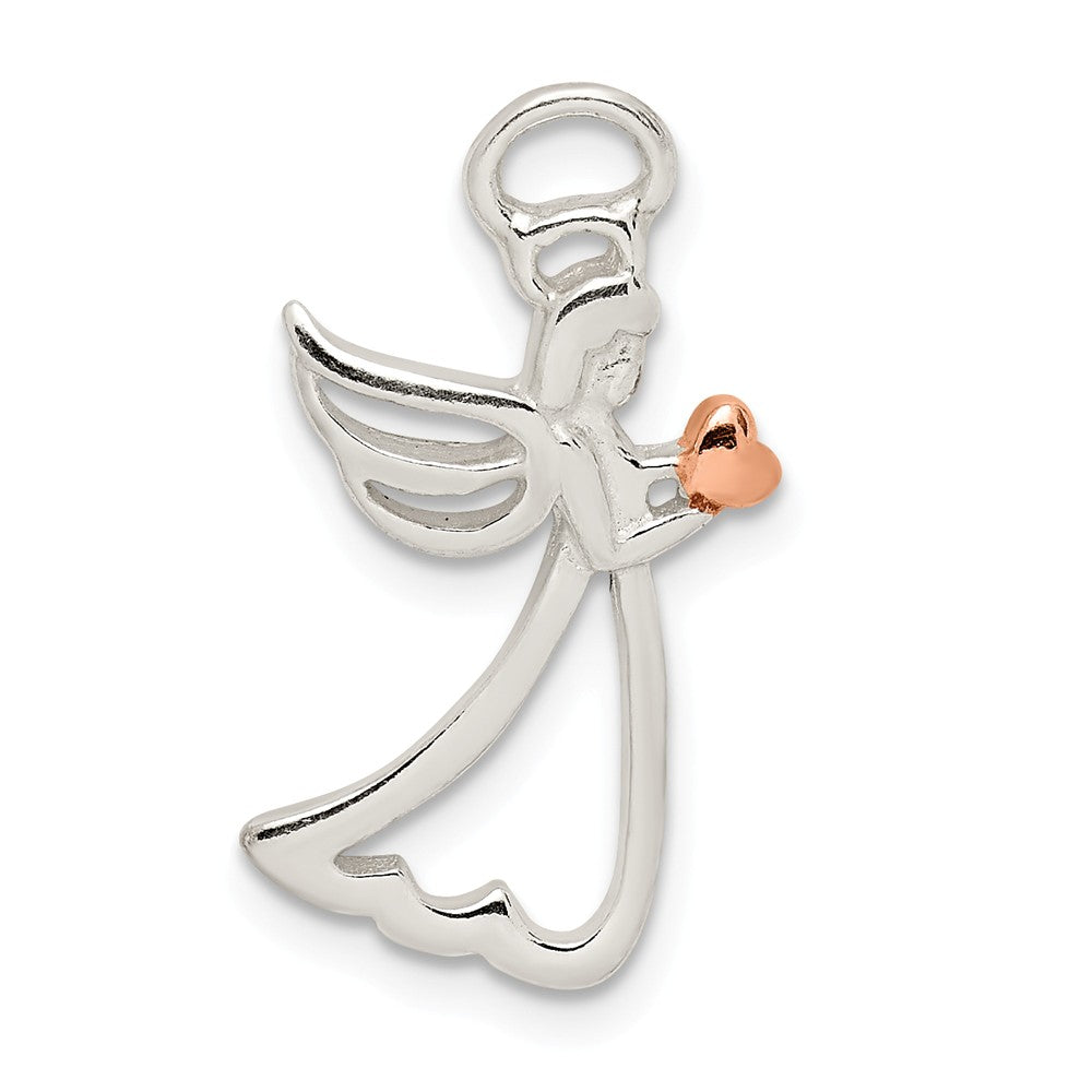 Million Charms 925 Sterling Silver & Rose Tone Polished Angel Pendant
