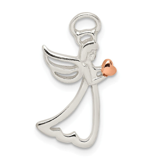 Million Charms 925 Sterling Silver & Rose Tone Polished Angel Pendant