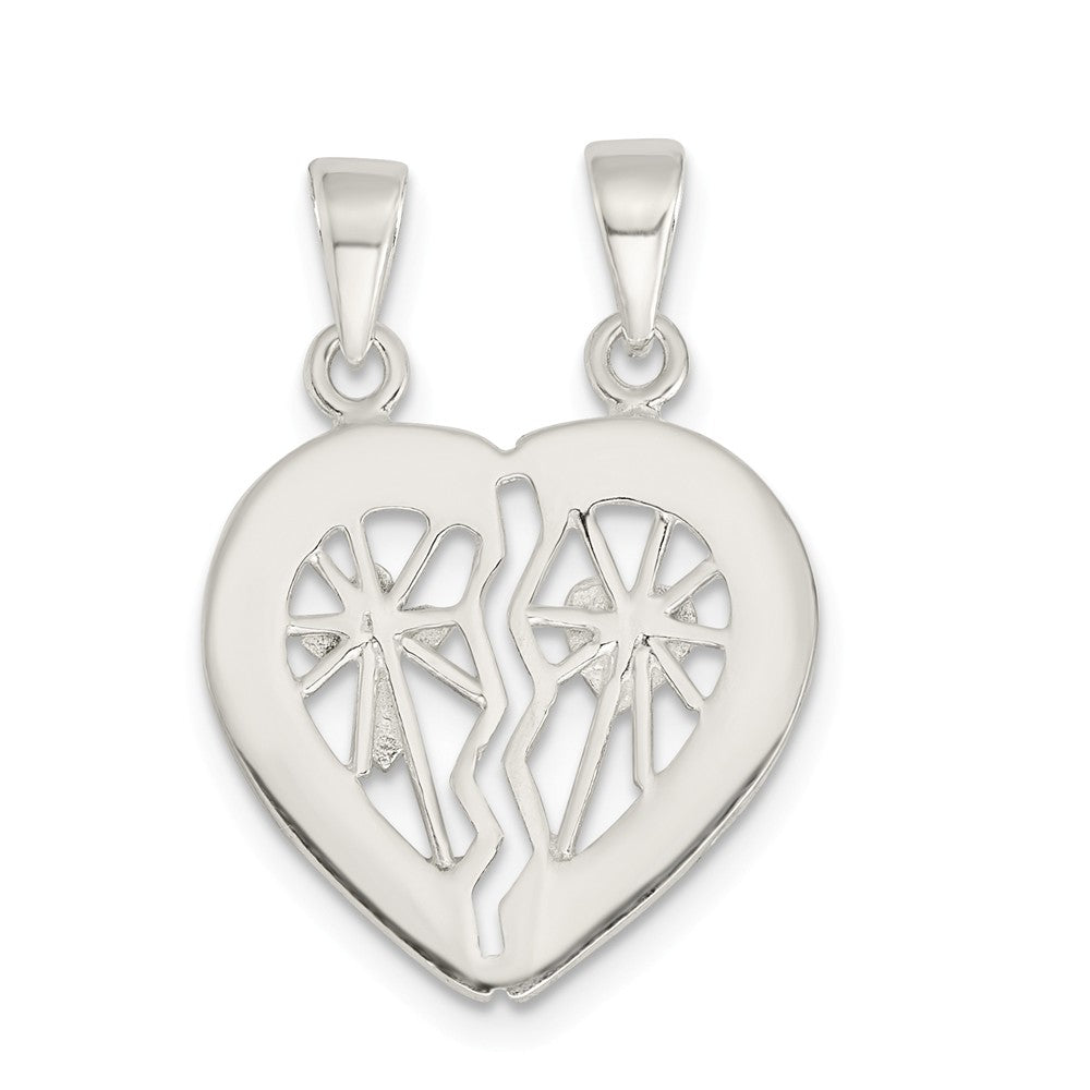 Million Charms 925 Sterling Silver Glitter Infused Break Apart Heart Pendant