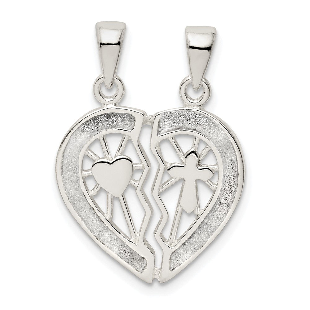 Million Charms 925 Sterling Silver Glitter Infused Break Apart Heart Pendant