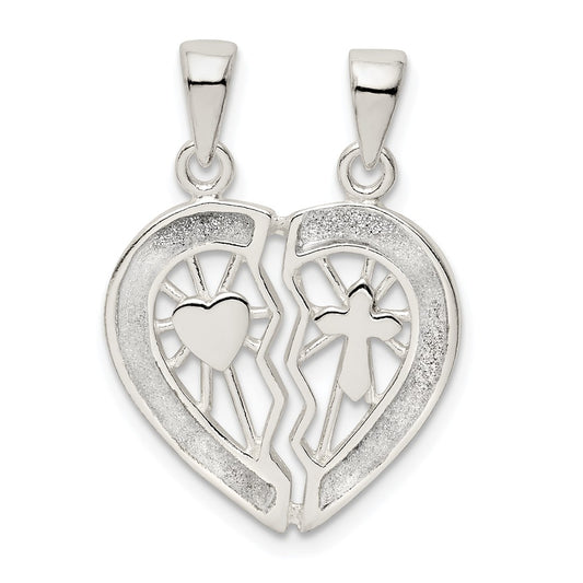 Million Charms 925 Sterling Silver Glitter Infused Break Apart Heart Pendant