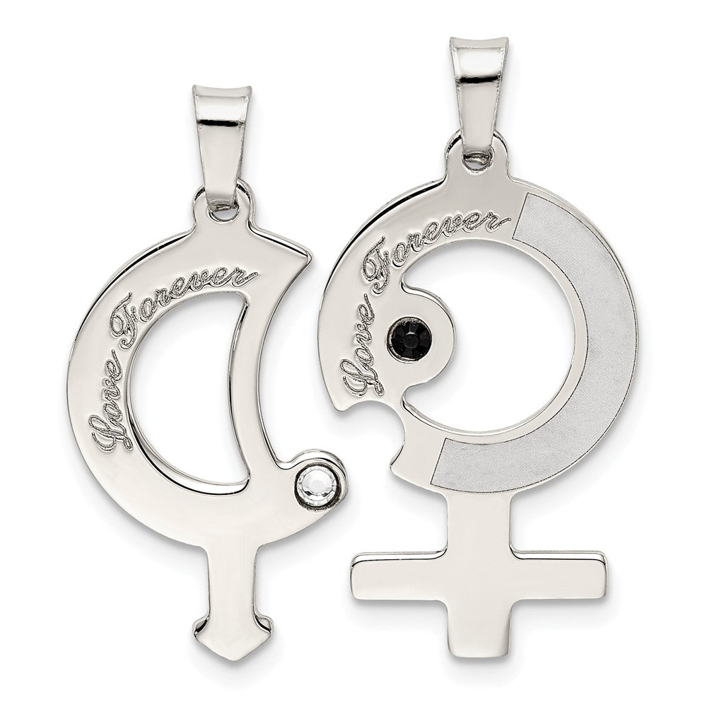 Million Charms 925 Sterling Silver With (Cubic Zirconia) CZ Male/Female Breakapart Symbols Pendant