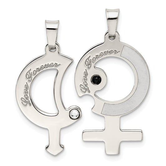 Million Charms 925 Sterling Silver With (Cubic Zirconia) CZ Male/Female Breakapart Symbols Pendant