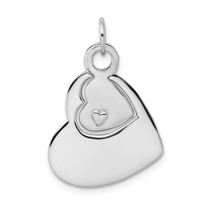 Million Charms 925 Sterling Silver Rhodium-Plated Polished & Textured Heart Pendant