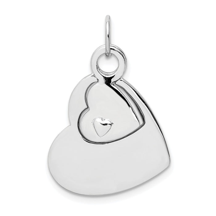 Million Charms 925 Sterling Silver Rhodium-Plated Polished & Textured Heart Pendant