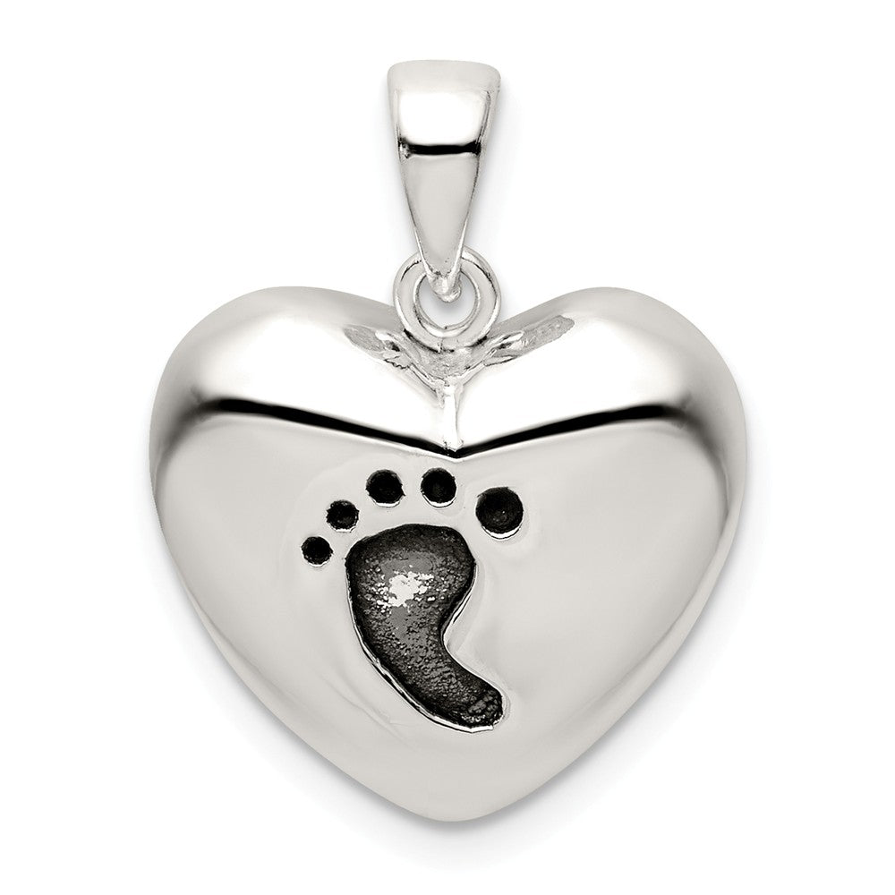 Million Charms 925 Sterling Silver Antiqued Heart Baby Foot Pendant
