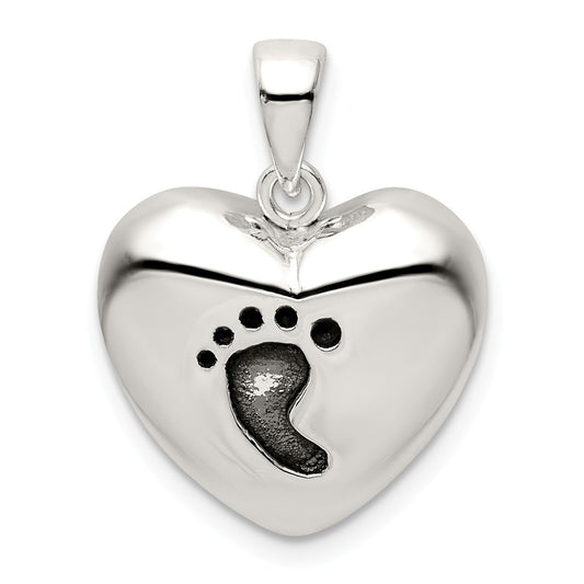 Million Charms 925 Sterling Silver Antiqued Heart Baby Foot Pendant