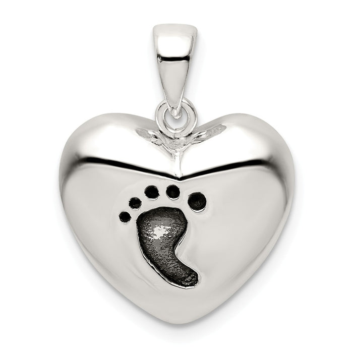 Million Charms 925 Sterling Silver Antiqued Heart Baby Foot Pendant