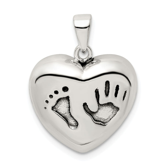 Million Charms 925 Sterling Silver Antiqued Heart Baby Foot Pendant