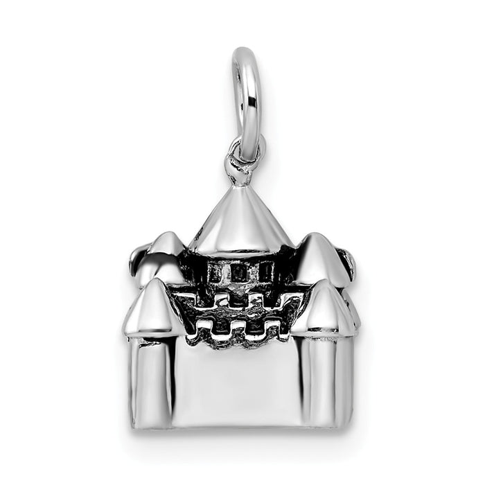 Million Charms 925 Sterling Silver Rhodium-Plated Antiqued Castle Pendant