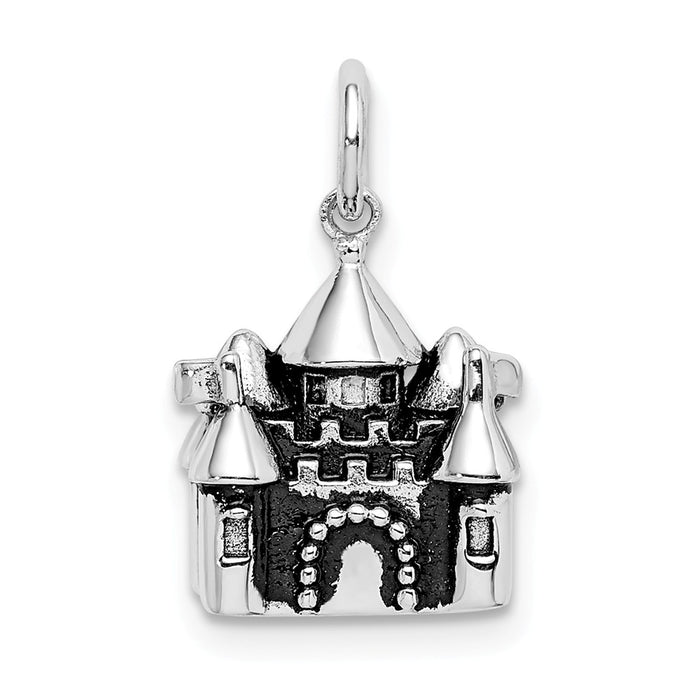 Million Charms 925 Sterling Silver Rhodium-Plated Antiqued Castle Pendant