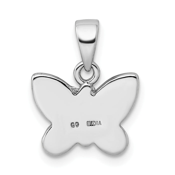 Million Charms 925 Sterling Silver Rhodium-Plated Glitter Infused Polished Butterfly Pendant