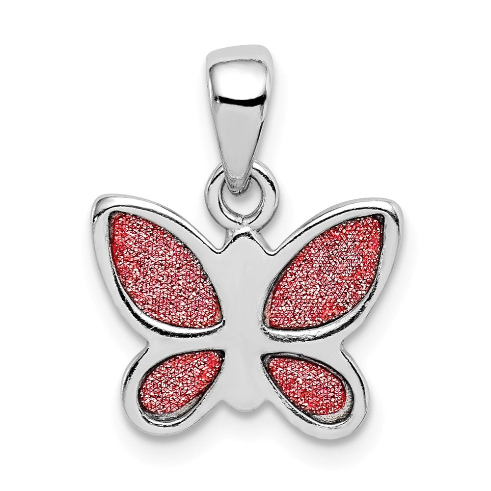 Million Charms 925 Sterling Silver Rhodium-Plated Glitter Infused Polished Butterfly Pendant