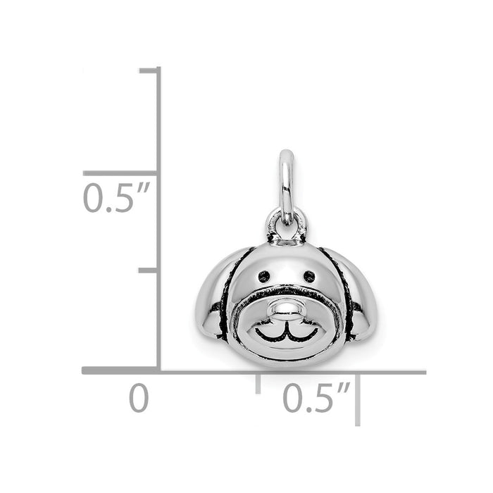Million Charms 925 Sterling Silver Rhodium-Plated Antiqued Dog Head Pendant