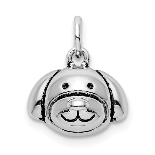 Million Charms 925 Sterling Silver Rhodium-Plated Antiqued Dog Head Pendant