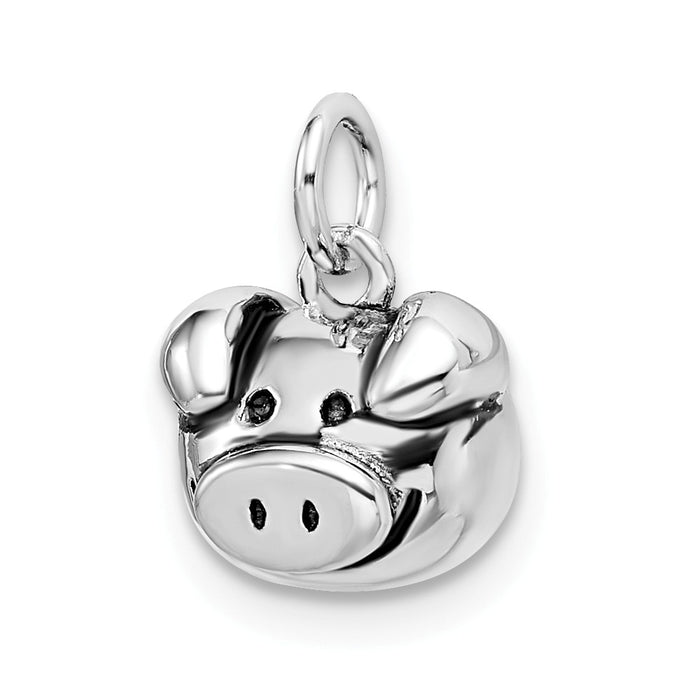Million Charms 925 Sterling Silver Rhodium-Plated Antiqued Pig Head Pendant