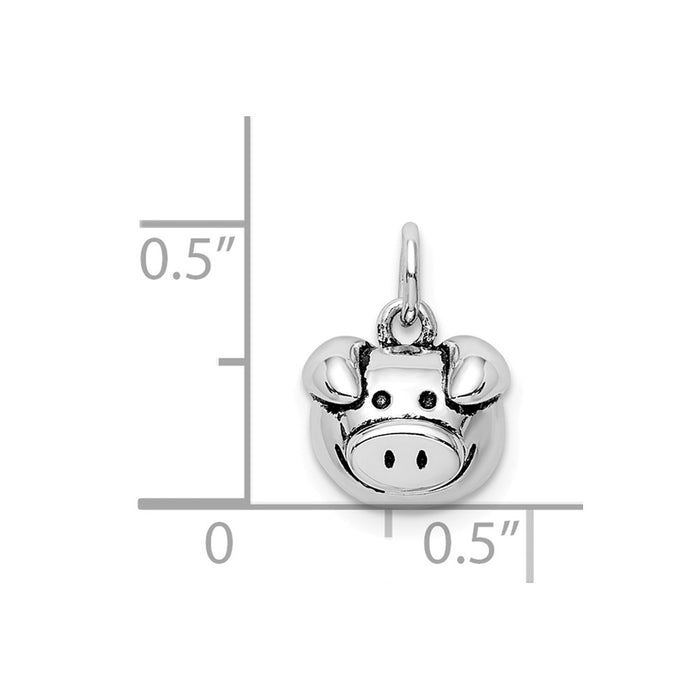 Million Charms 925 Sterling Silver Rhodium-Plated Antiqued Pig Head Pendant