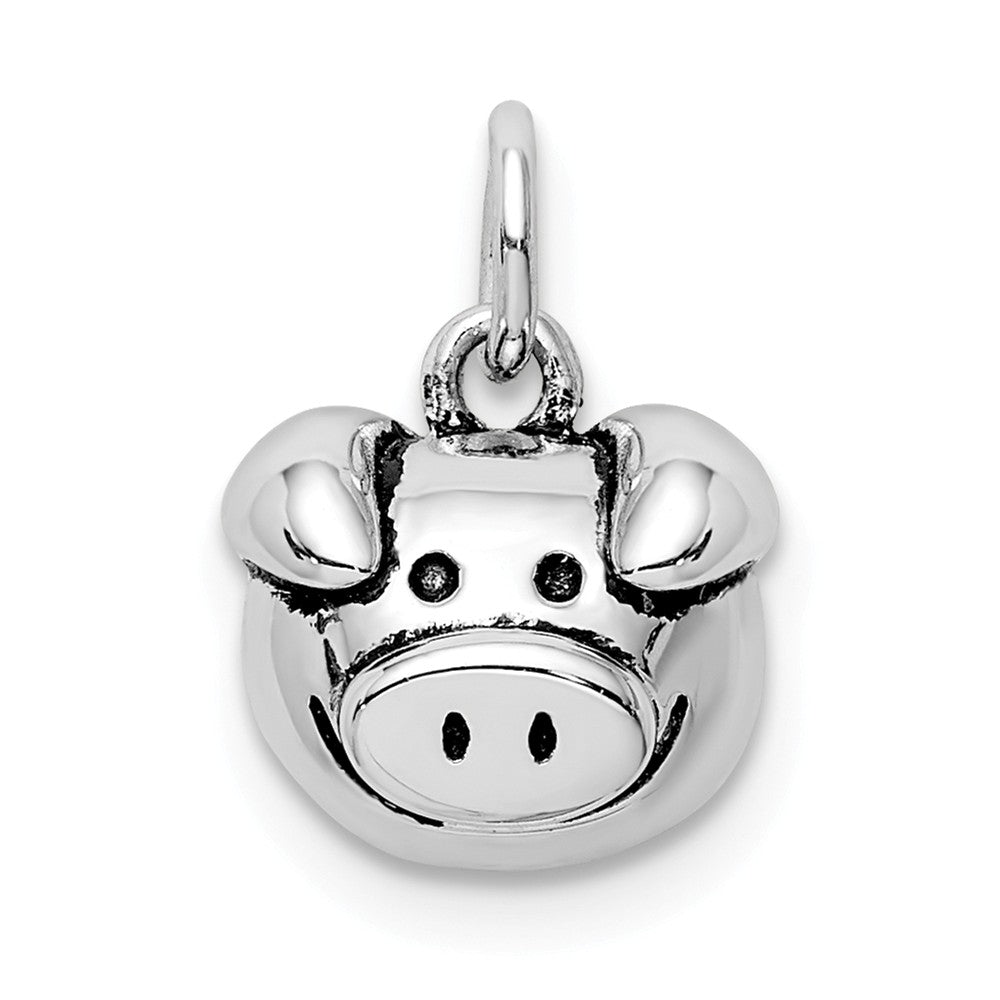 Million Charms 925 Sterling Silver Rhodium-Plated Antiqued Pig Head Pendant