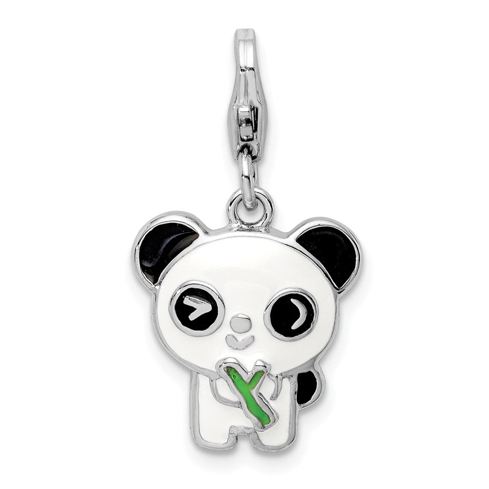 Million Charms 925 Sterling Silver Rhodium-Plated Enameled Panda With Lobster Clasp Charm