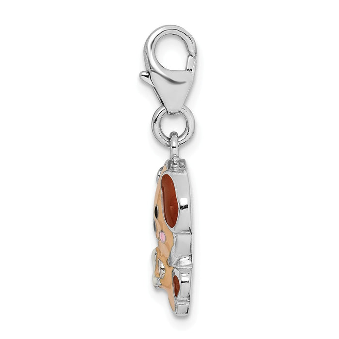 Million Charms 925 Sterling Silver Rhodium-Plated Enameled Puppy With Lobster Clasp Charm