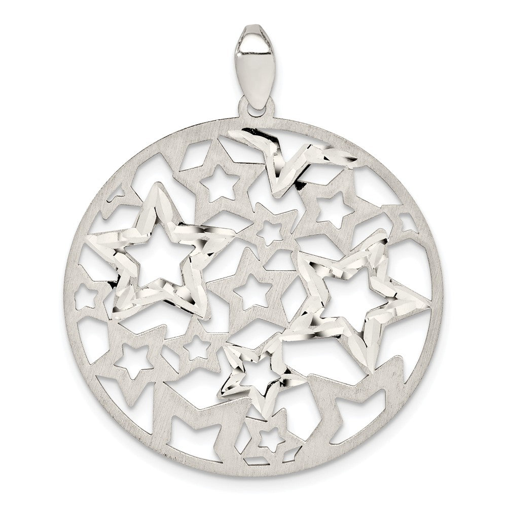 Million Charms 925 Sterling Silver Brushed Stars Round Pendant