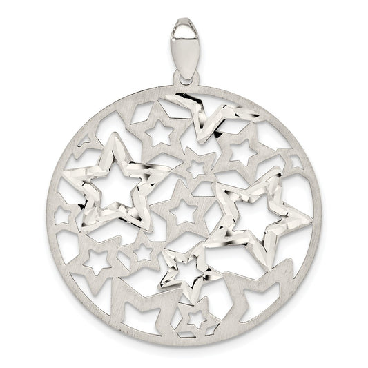 Million Charms 925 Sterling Silver Brushed Stars Round Pendant