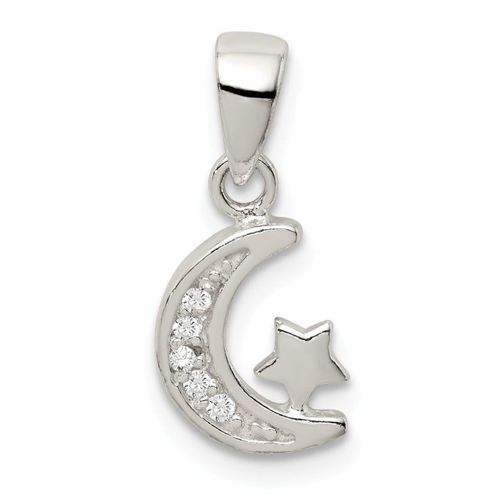 Million Charms 925 Sterling Silver (Cubic Zirconia) CZ Star & Crescent Moon Pendant