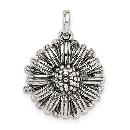 Million Charms 925 Sterling Silver Antiqued Sunflower Pendant