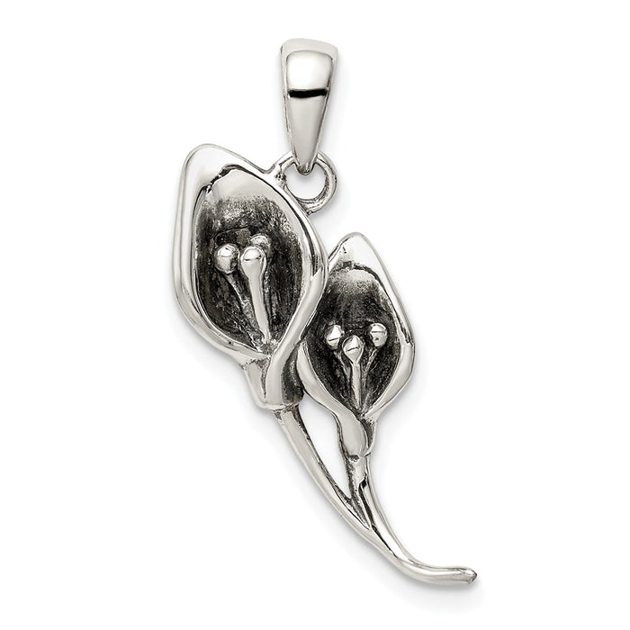Million Charms 925 Sterling Silver Antiqued Calla Lily Pendant