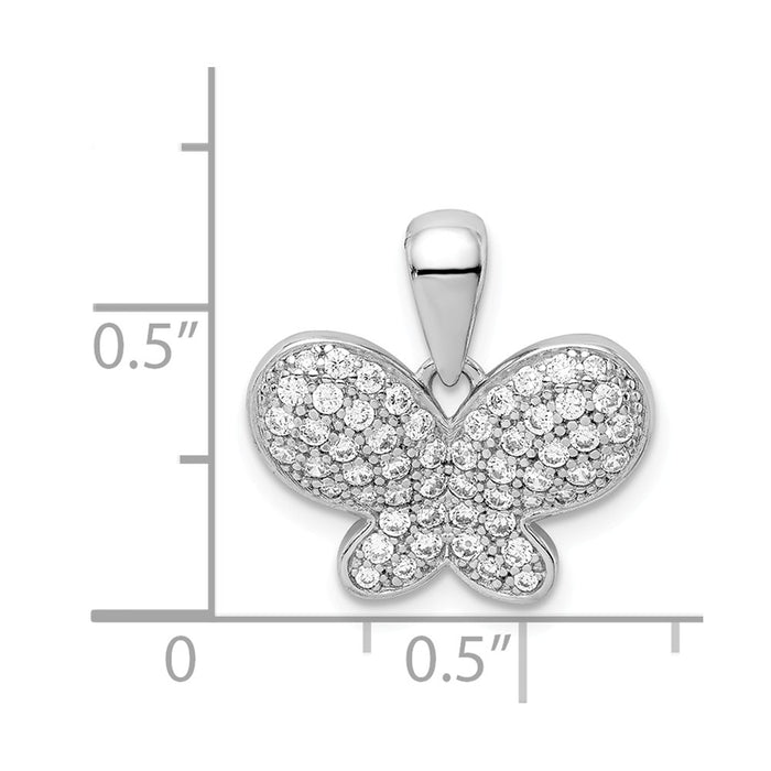 Million Charms 925 Sterling Silver Rhodium-plated Plated (Cubic Zirconia) CZ Butterfly Pendant