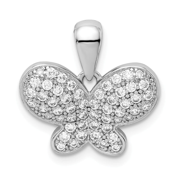 Million Charms 925 Sterling Silver Rhodium-plated Plated (Cubic Zirconia) CZ Butterfly Pendant