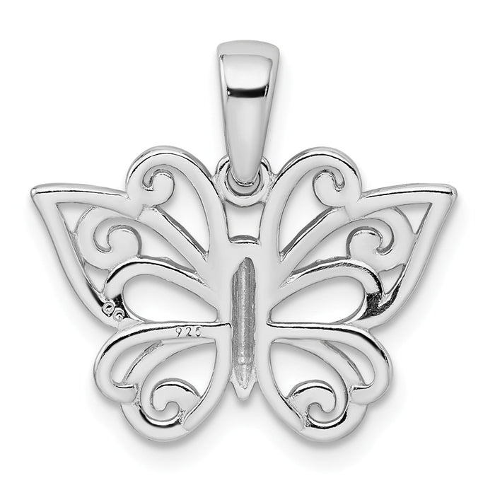 Million Charms 925 Sterling Silver Rhodium-plated Plated Diamond-Cut Butterfly Pendant