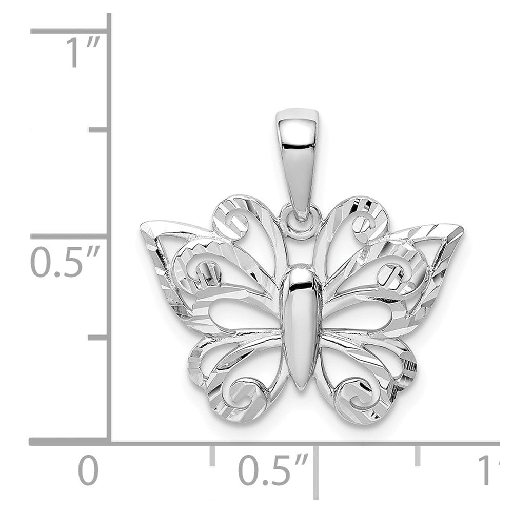 Million Charms 925 Sterling Silver Rhodium-plated Plated Diamond-Cut Butterfly Pendant