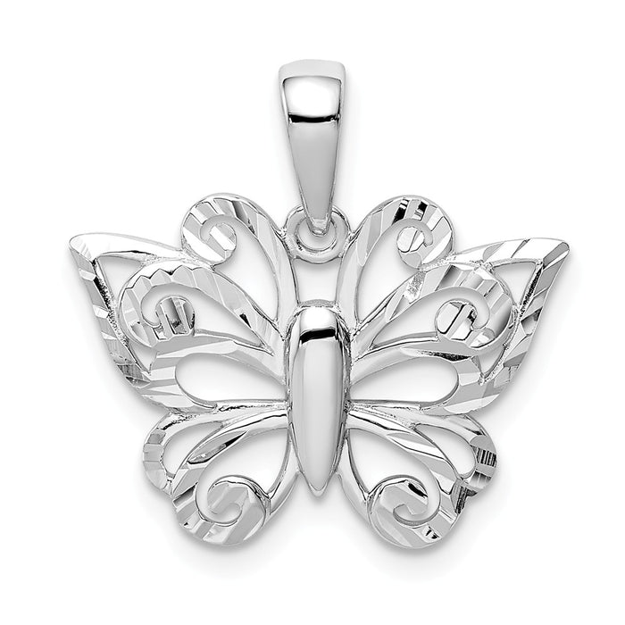 Million Charms 925 Sterling Silver Rhodium-plated Plated Diamond-Cut Butterfly Pendant