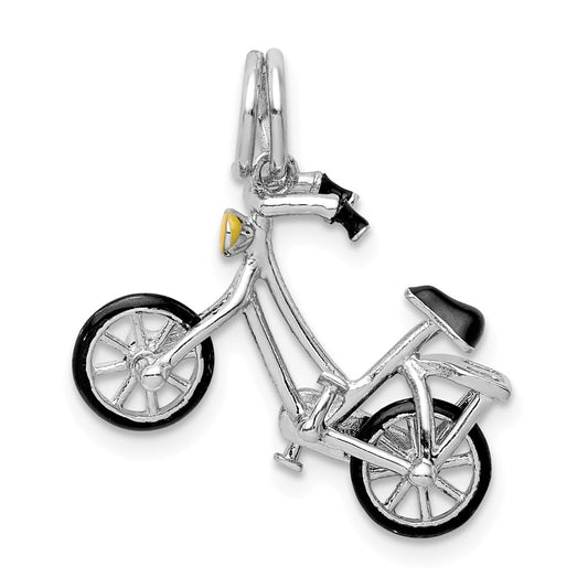 Million Charms 925 Sterling Silver Rhodium-Plated Enameled Moveable Bicycle Pendant