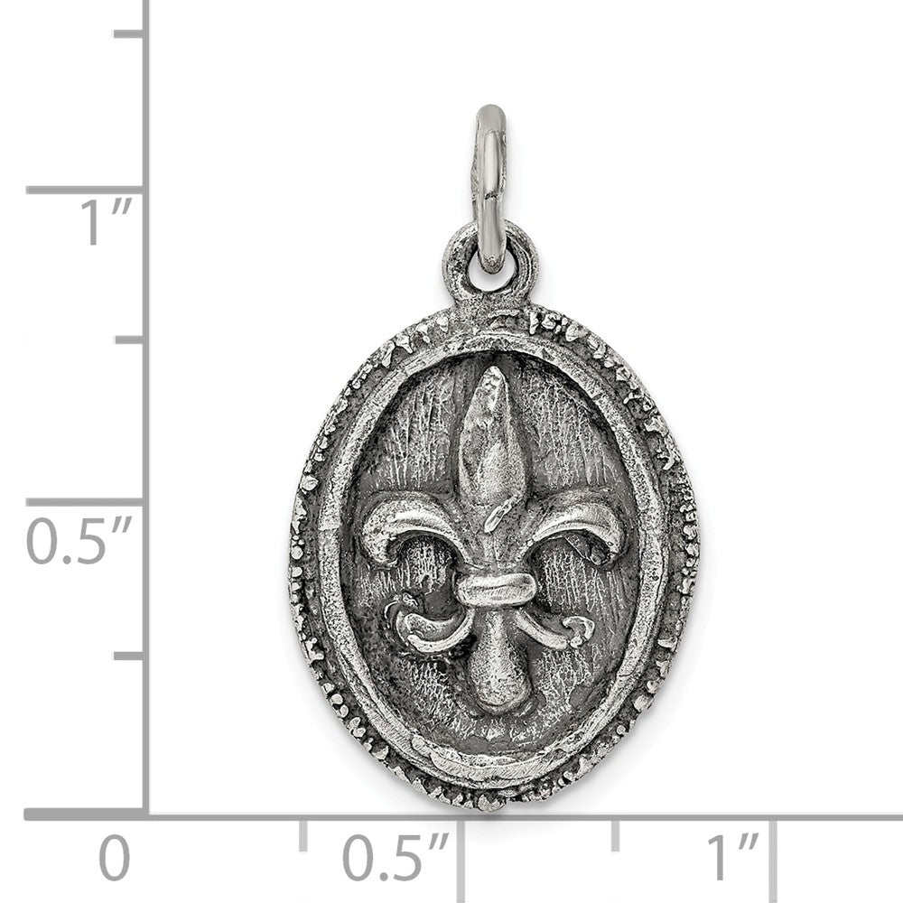 Million Charms 925 Sterling Silver Antiqued Fleur De Lis Pendant