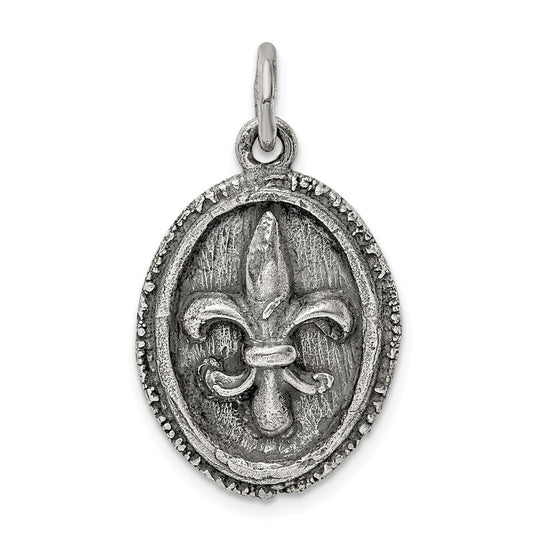 Million Charms 925 Sterling Silver Antiqued Fleur De Lis Pendant